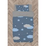 Mekta Home Bebek ve Çocuk Odası Gri ve Mavi Bulut Desenli Nevresim Takımı - Renkli - 160 x 230 cm