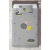 Mekta Home Bebek ve Çocuk Odası Gri Zemin Balonlu Yıldızlı Bulut Desenli Yatak Örtüsü - Renkli - 140 x 220 cm