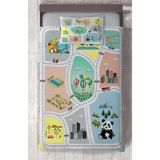 Mekta Home Bebek ve Çocuk Odası Hayvan Ağaç ve Yol Figür Desenli Yatak Örtüsü - Renkli - 140 x 220 cm