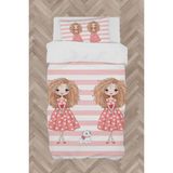 Mekta Home Bebek ve Çocuk Odası Ikiz Kız Desenli Çizgili Nevresim Takımı - Renkli - 160 x 230 cm