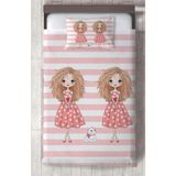 Mekta Home Bebek ve Çocuk Odası Ikiz Kız Desenli Çizgili Yatak Örtüsü - Renkli - 140 x 220 cm