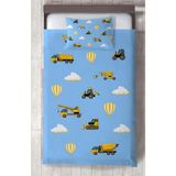 Mekta Home Bebek ve Çocuk Odası Iş Makinalı ve Mavi Yol Desenli Yatak Örtüsü - Renkli - 140 x 220 cm