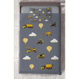 Mekta Home Bebek ve Çocuk Odası Iş Makinası ve Seksek Desenli Gri Yatak Örtüsü - Renkli - 140 x 220 cm