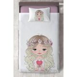 Mekta Home Bebek ve Çocuk Odası Kalp Tutan Prenses Kız Desenli Yatak Örtüsü - Renkli - 140 x 220 cm