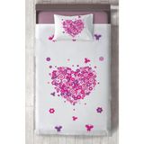 Mekta Home Bebek ve Çocuk Odası Kalpli Çiçekli Yatak Örtüsü - Renkli - 140 x 220 cm