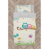 Mekta Home Bebek ve Çocuk Odası Küçük Baykuşlar ve Çimen Desenli Nevresim Takımı - Renkli - 160 x 230 cm