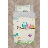Mekta Home Bebek Ve Çocuk Odası Küçük Baykuşlar Ve Çimen Desenli Nevresim Takımı