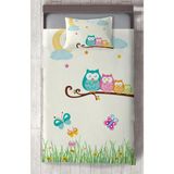 Mekta Home Bebek ve Çocuk Odası Küçük Baykuşlar ve Çimen Desenli Yatak Örtüsü - Renkli - 140 x 220 cm