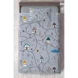 Mekta Home Bebek ve Çocuk Odası Küçük Evler ve Yol Desenli Yatak Örtüsü - Renkli - 140 x 220 cm