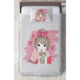Mekta Home Bebek ve Çocuk Odası Kurdeleli Kız Desenli Yatak Örtüsü - Renkli - 140 x 220 cm