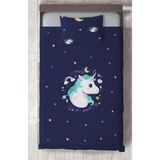 Mekta Home Bebek ve Çocuk Odası Lacivert Unicorn Desenli Yatak Örtüsü - Renkli - 140 x 220 cm