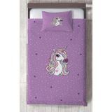 Mekta Home Bebek ve Çocuk Odası Mor Unicorn Desenli Yatak Örtüsü - Renkli - 140 x 220 cm