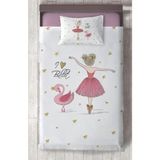 Mekta Home Bebek ve Çocuk Odası Pembe Balerin ve Kuğu Desenli Yatak Örtüsü - Renkli - 140 x 220 cm