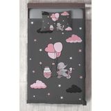 Mekta Home Bebek ve Çocuk Odası Pembe Bisiklet Balon ve Fil Desenli Yatak Örtüsü - Renkli - 140 x 220 cm