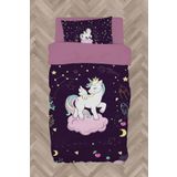 Mekta Home Bebek Ve Çocuk Odası Pembe Bulut Üzerinde Unicorn Desenli Mor Nevresim Takımı
