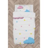 Mekta Home Bebek ve Çocuk Odası Pembe Mavi Bulut Desenli Nevresim Takımı - Renkli - 160 x 230 cm
