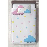 Mekta Home Bebek ve Çocuk Odası Pembe Mavi Bulut Desenli Yatak Örtüsü - Renkli - 140 x 220 cm