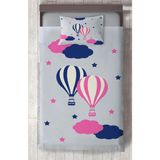 Mekta Home Bebek ve Çocuk Odası Pembe Mavi Uçan Balon Desenli Yatak Örtüsü - Renkli - 140 x 220 cm