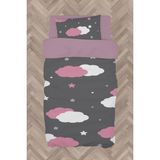 Mekta Home Bebek ve Çocuk Odası Pembe ve Beyaz Bulut Desenli Nevresim Takımı - Renkli - 160 x 230 cm