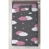 Mekta Home Bebek ve Çocuk Odası Pembe ve Beyaz Bulut Desenli Yatak Örtüsü - Renkli - 140 x 220 cm