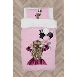 Mekta Home Bebek ve Çocuk Odası Prenses Kız ve Fiyonklu Balon Desenli Nevresim Takımı - Renkli - 160 x 230 cm