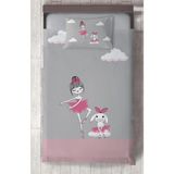 Mekta Home Bebek ve Çocuk Odası Prenses Kız ve Tavşan Desenli Seksekli Yatak Örtüsü - Renkli - 140 x 220 cm