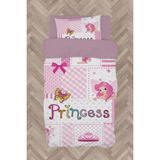 Mekta Home Bebek ve Çocuk Odası Princess Desenli Pembe Nevresim Takımı - Renkli - 160 x 230 cm