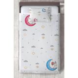 Mekta Home Bebek ve Çocuk Odası Renkli Ay ve Tavşan Desenli Yatak Örtüsü - 140 x 220 cm