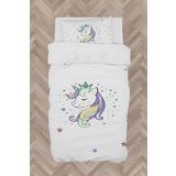 Mekta Home Bebek Ve Çocuk Odası Renkli Unicorn Desenli Beyaz Nevresim Takımı