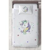 Mekta Home Bebek ve Çocuk Odası Renkli Unicorn Desenli Beyaz Yatak Örtüsü - 140 x 220 cm