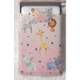Mekta Home Bebek ve Çocuk Odası Safari Desenli Pembe Yatak Örtüsü - Renkli - 140 x 220 cm