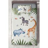 Mekta Home Bebek ve Çocuk Odası Safari Hayvanlar Yapraklar Desenli Yatak Örtüsü - Renkli - 140 x 220 cm