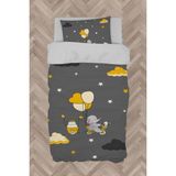 Mekta Home Bebek ve Çocuk Odası Sarı Bulutlu ve Bisikletli Fil Desenli Nevresim Takımı - Renkli - 160 x 230 cm