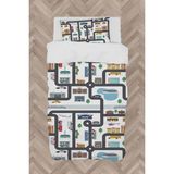 Mekta Home Bebek ve Çocuk Odası Şehir Desenli Yollu Nevresim Takımı - Renkli - 160 x 230 cm