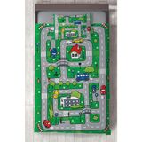 Mekta Home Bebek ve Çocuk Odası Şehir ve Yol Desenli Yeşil Yatak Örtüsü - Renkli - 140 x 220 cm