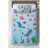 Mekta Home Bebek ve Çocuk Odası Sevimli Deniz Hayvanları Desenli Yatak Örtüsü - Renkli - 140 x 220 cm