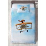 Mekta Home Bebek ve Çocuk Odası Uçak ve Küçük Pilot Desenli Yatak Örtüsü - Renkli - 140 x 220 cm