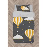 Mekta Home Bebek ve Çocuk Odası Uçan Balon ve Bulut Desenli Gri Nevresim Takımı - Renkli - 160 x 230 cm