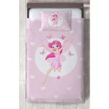Mekta Home Bebek ve Çocuk Odası Uçan Peri Kızı ve Kalp Desenli Yatak Örtüsü - Renkli - 140 x 220 cm