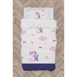 Mekta Home Bebek ve Çocuk Odası Unicorn ve Seksek Desenli Lacivert Nevresim Takımı - Renkli - 160 x 230 cm