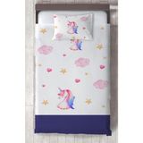 Mekta Home Bebek ve Çocuk Odası Unicorn ve Seksek Desenli Lacivert Yatak Örtüsü - Renkli - 140 x 220 cm