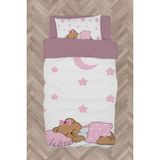Mekta Home Bebek ve Çocuk Odası Uyuyan Sevimli Ayı Desenli Pembe Nevresim Takımı - Renkli - 160 x 230 cm