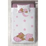 Mekta Home Bebek ve Çocuk Odası Uyuyan Sevimli Ayı Desenli Pembe Yatak Örtüsü - Renkli - 140 x 220 cm