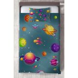 Mekta Home Bebek ve Çocuk Odası Uzay ve Gezegen Desenli Yatak Örtüsü - Renkli - 140 x 220 cm