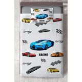 Mekta Home Bebek ve Çocuk Odası Yarış Arabalaları Desenli Yatak Örtüsü - Renkli - 140 x 220 cm