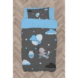 Mekta Home Bebek ve Çocuk Odası Yeşil Balonlu ve Bisikletli Fil Desenli Nevresim Takımı - Renkli - 160 x 230 cm