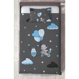 Mekta Home Bebek ve Çocuk Odası Yeşil Balonlu ve Bisikletli Fil Desenli Yatak Örtüsü - Renkli - 140 x 220 cm