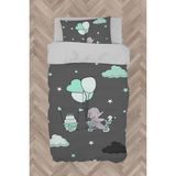 Mekta Home Bebek ve Çocuk Odası Yeşil Bulutlu ve Bisikletli Fil Desenli Nevresim Takımı - Renkli - 160 x 230 cm