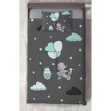 Mekta Home Bebek ve Çocuk Odası Yeşil Bulutlu ve Bisikletli Fil Desenli Yatak Örtüsü - Renkli - 140 x 220 cm