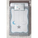 Mekta Home Bebek ve Çocuk Odası Yıldız ve Ay Desenli Çerçeveli Yatak Örtüsü - Renkli - 140 x 220 cm